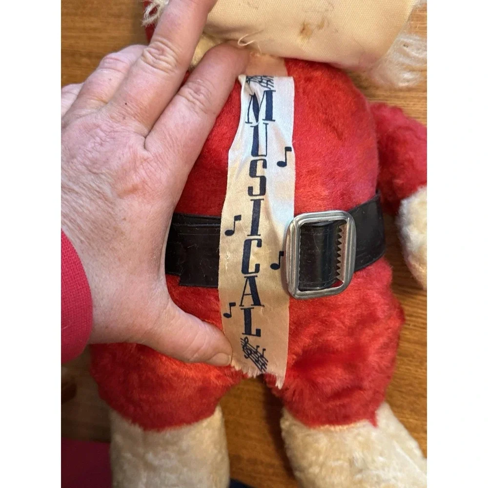 VTG 1950s Musical Rubber Faced Santa Claus Plush Stuffed Doll 18